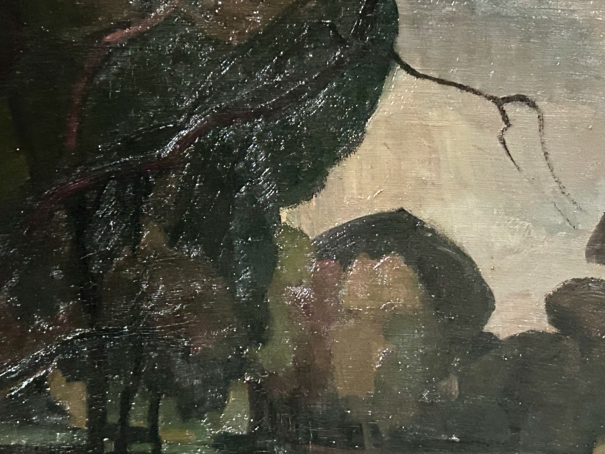 J. Kutter, huile sur toile expressionniste paysage -photo-2