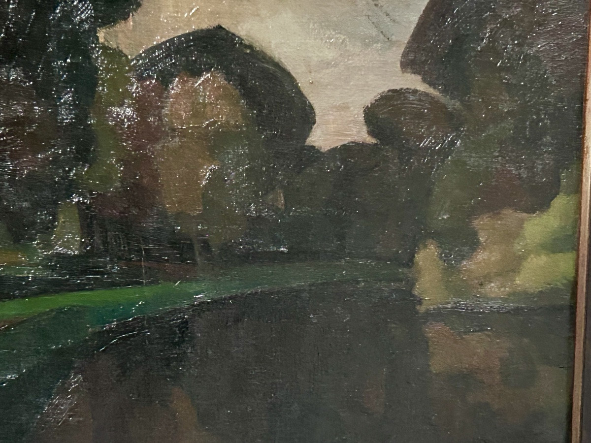 J. Kutter, huile sur toile expressionniste paysage -photo-3