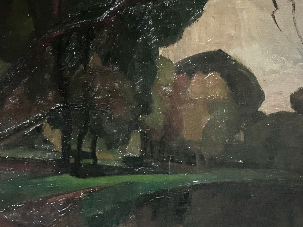 J. Kutter, huile sur toile expressionniste paysage -photo-4