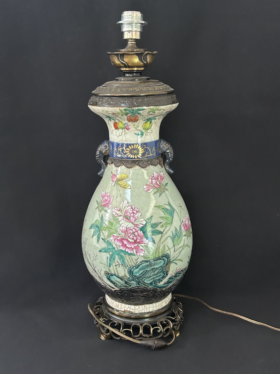 Lampe ancienne en porcelaine chinoise XIXe siècle -photo-4