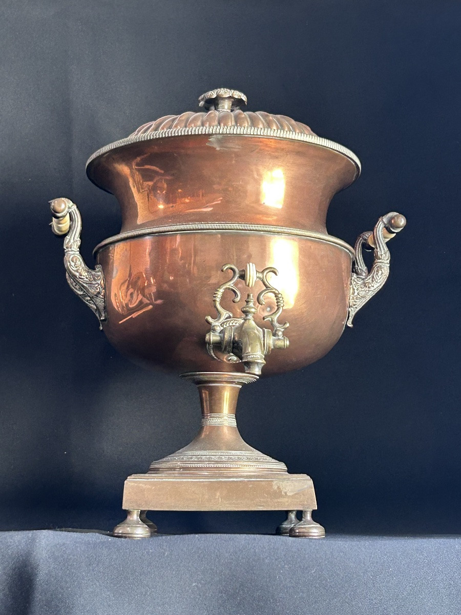 Antique George III Style Samovar In Copper, Brass And Bone-photo-2