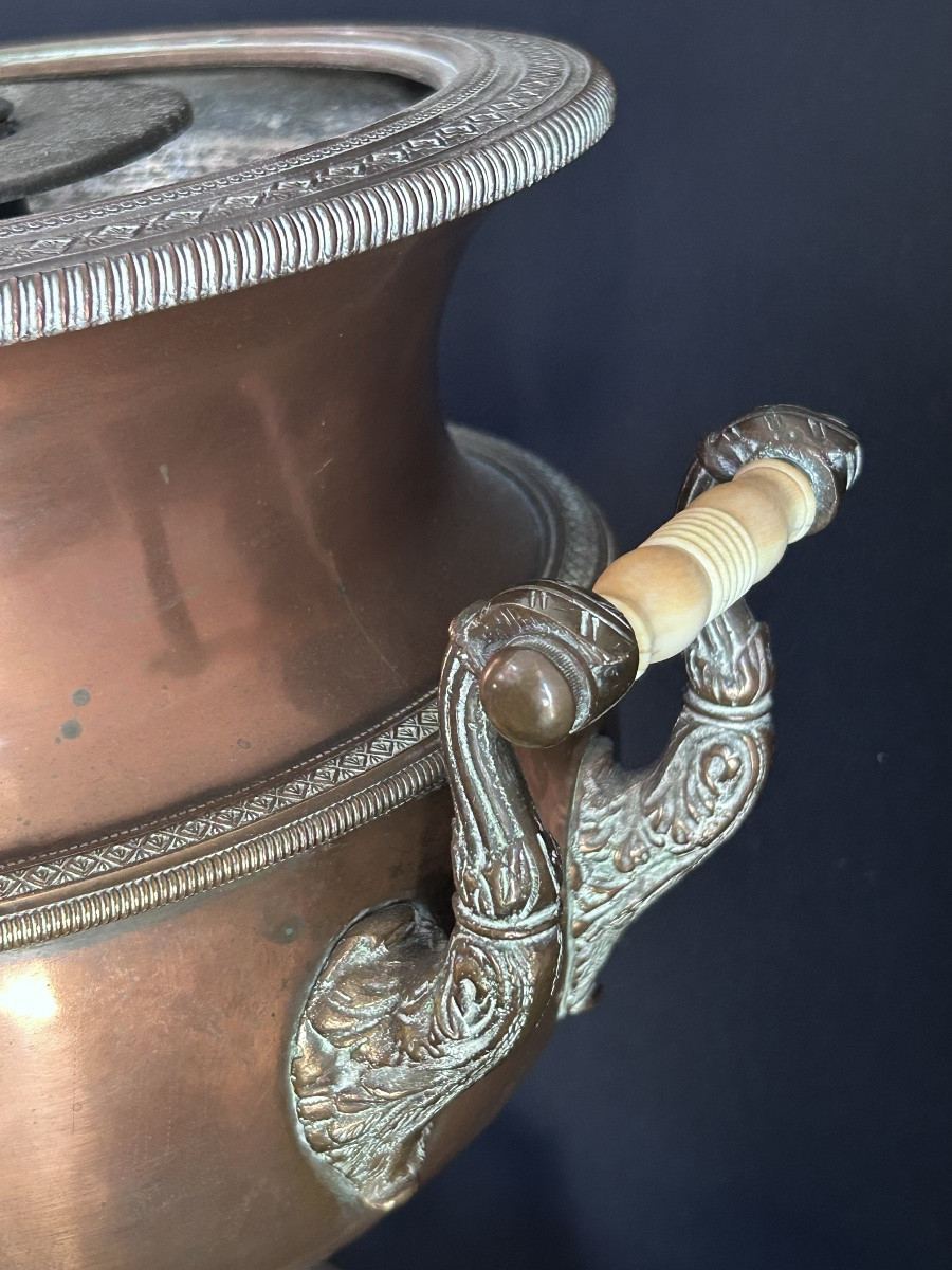 Antique George III Style Samovar In Copper, Brass And Bone-photo-3