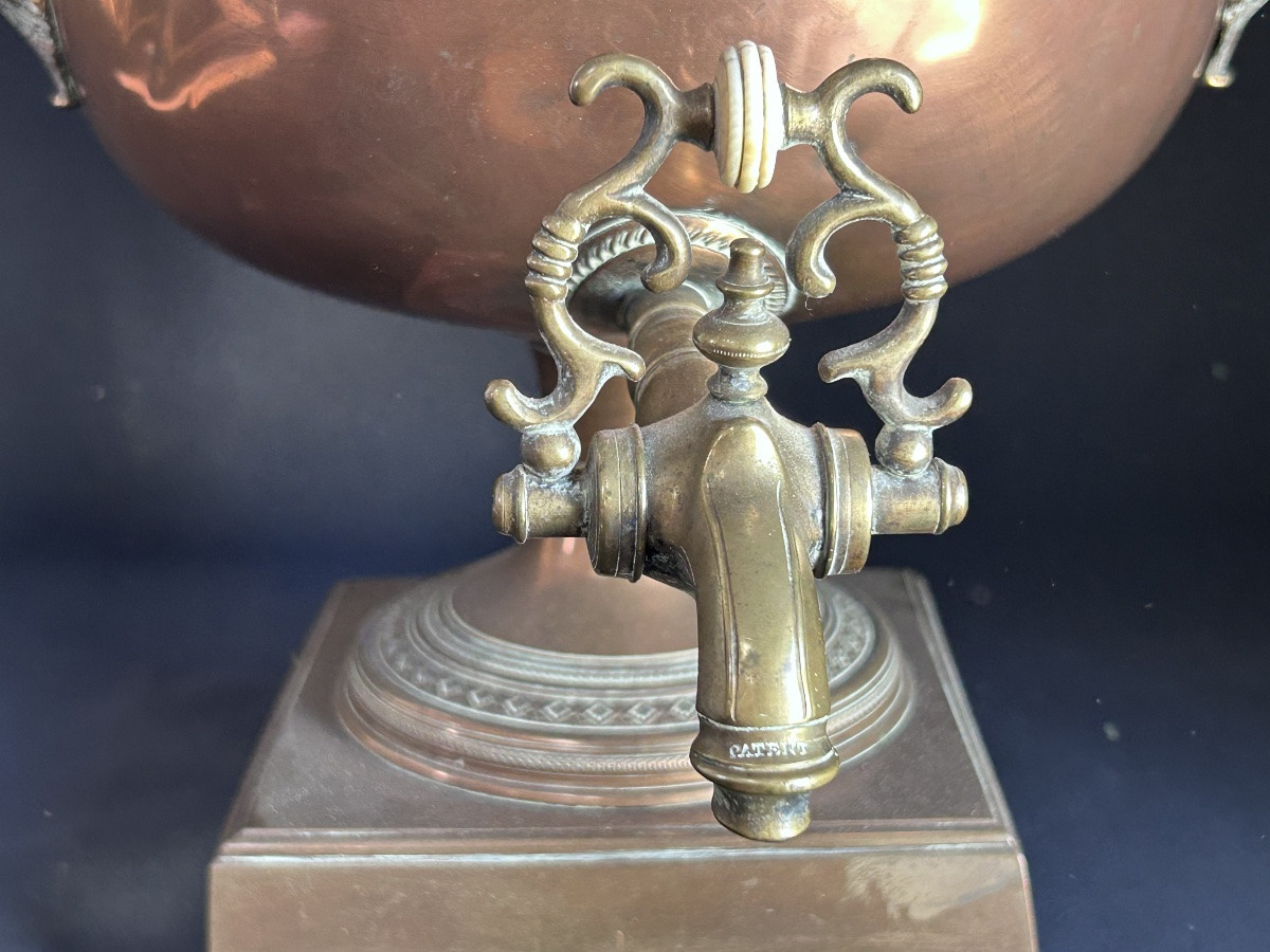 Antique George III Style Samovar In Copper, Brass And Bone-photo-4