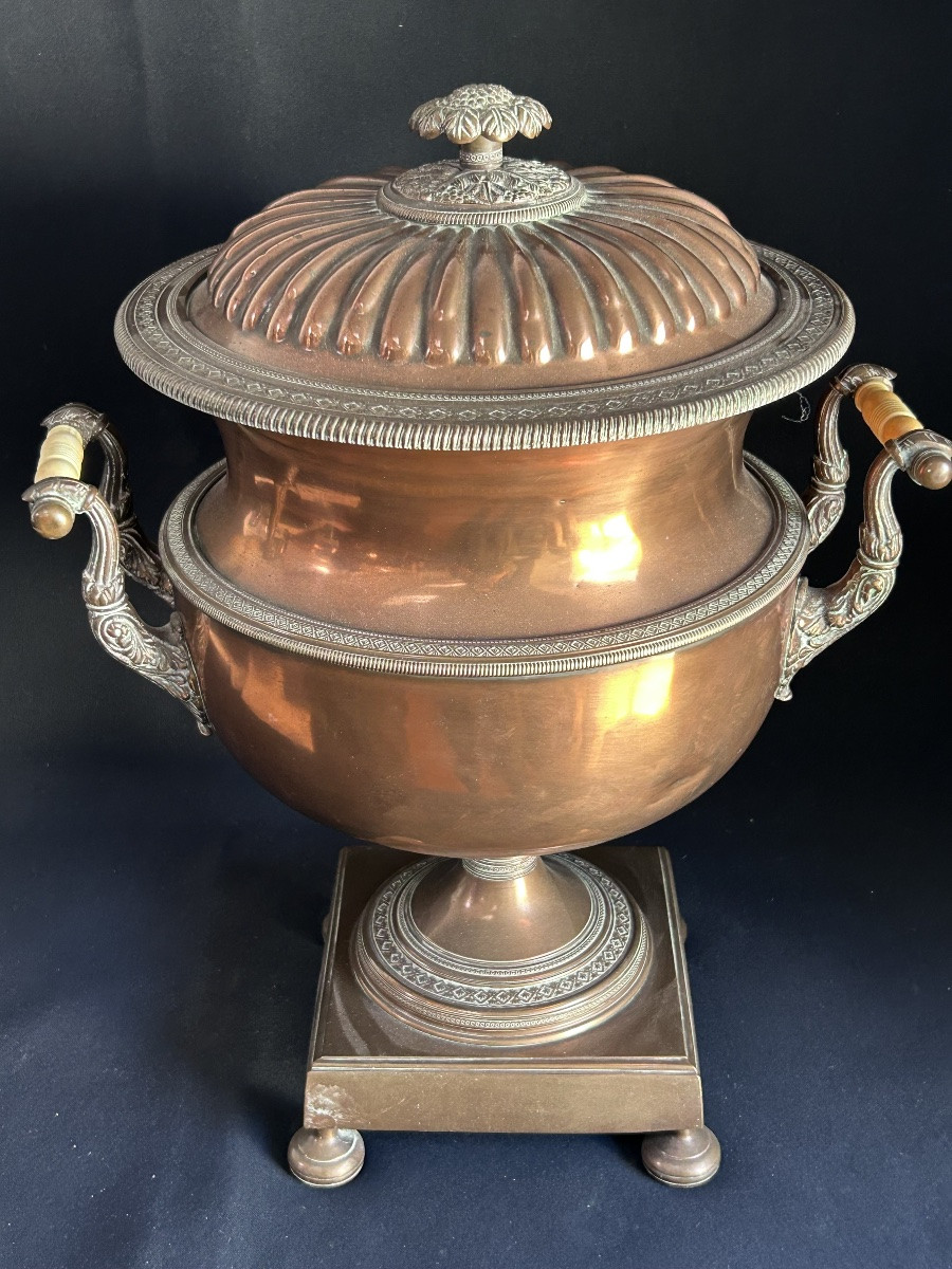 Antique George III Style Samovar In Copper, Brass And Bone-photo-7