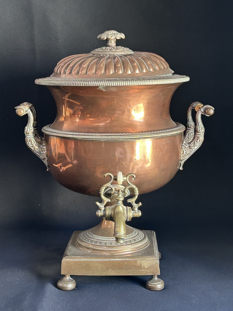 Antique George III Style Samovar In Copper, Brass And Bone