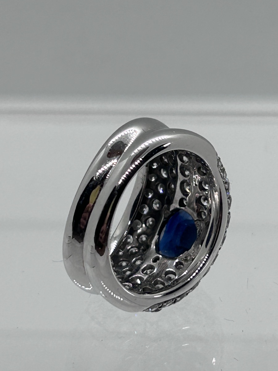 Cocktail Ring In 18-carat White Gold Paved With Brilliants And Set With A Blue Sapphire-photo-4