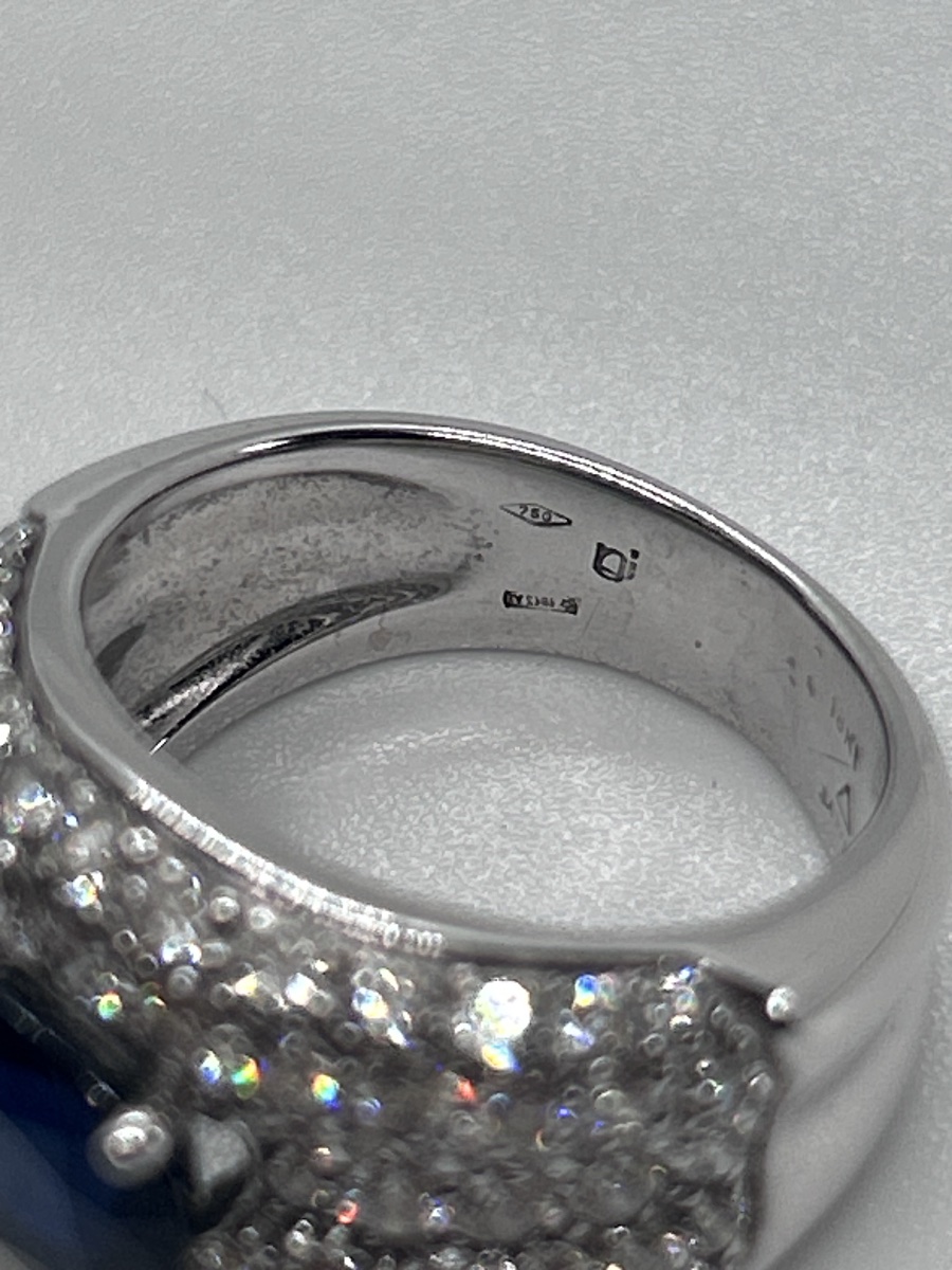 Cocktail Ring In 18-carat White Gold Paved With Brilliants And Set With A Blue Sapphire-photo-5