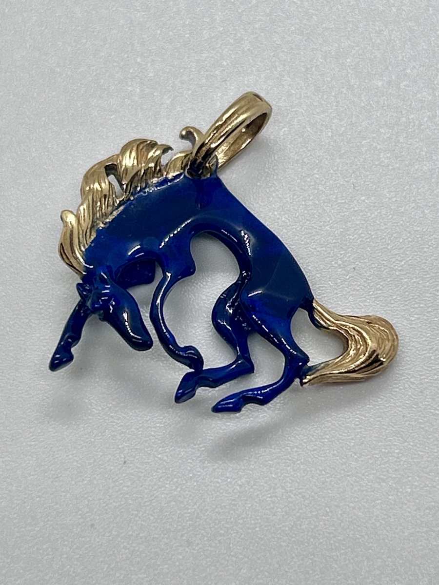 Pendentif cheval en or 18 carats émaillé -photo-5