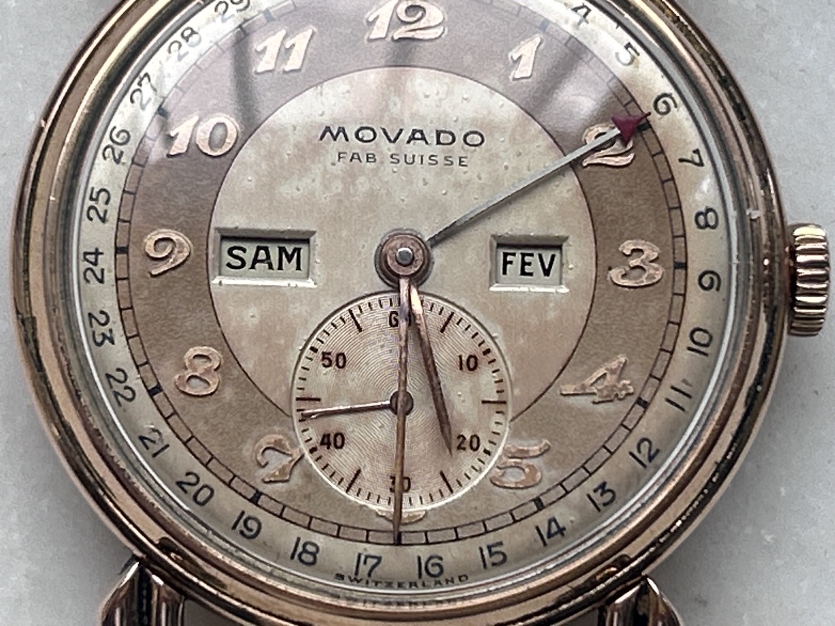Montre art déco Movado triple calendrier en or 18 carats -photo-4