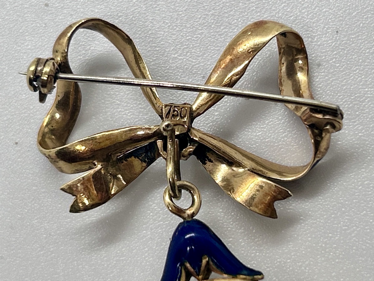 Broche montre Lugran en or 18 carats émaillé -photo-3