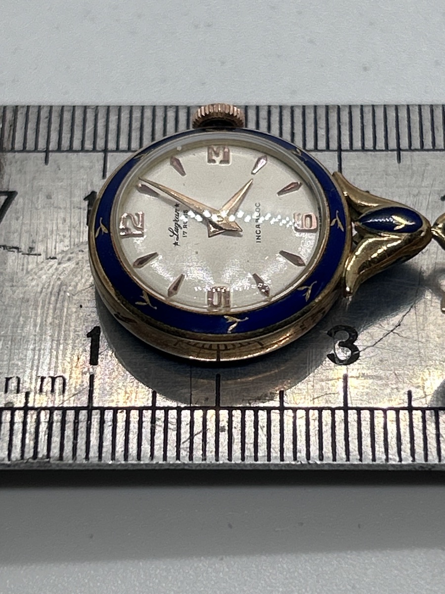 Broche montre Lugran en or 18 carats émaillé -photo-6
