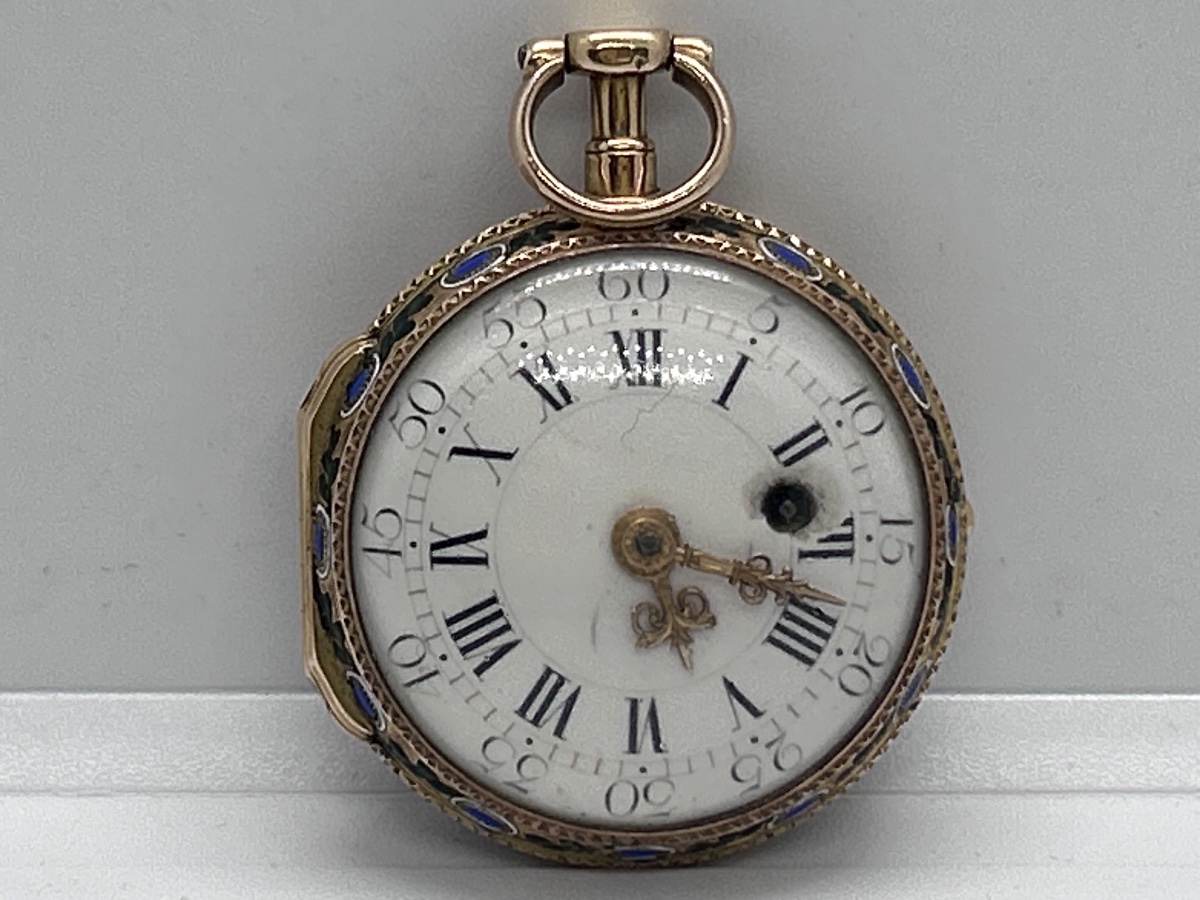 18-karat Gold Enamel Pocket Watch By Charles Leroy Paris