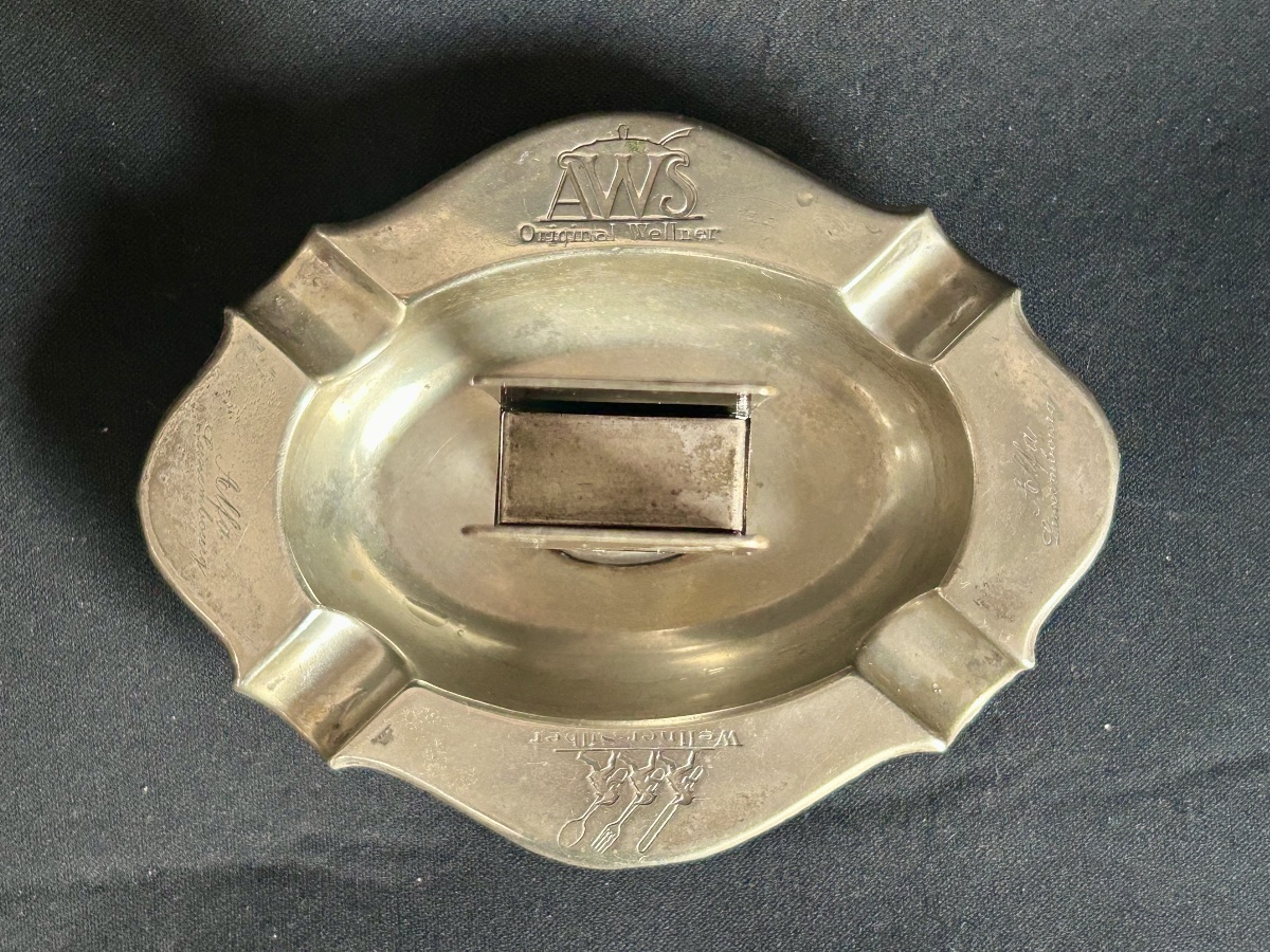 Alfa Luxembourg Hotel, Art Deco Silver-plated Metal Ashtray By Wellner-photo-2