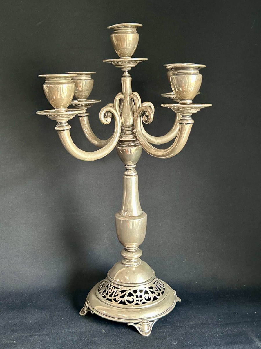 Candélabre de table en argent massif à 5 bras de lumière -photo-3