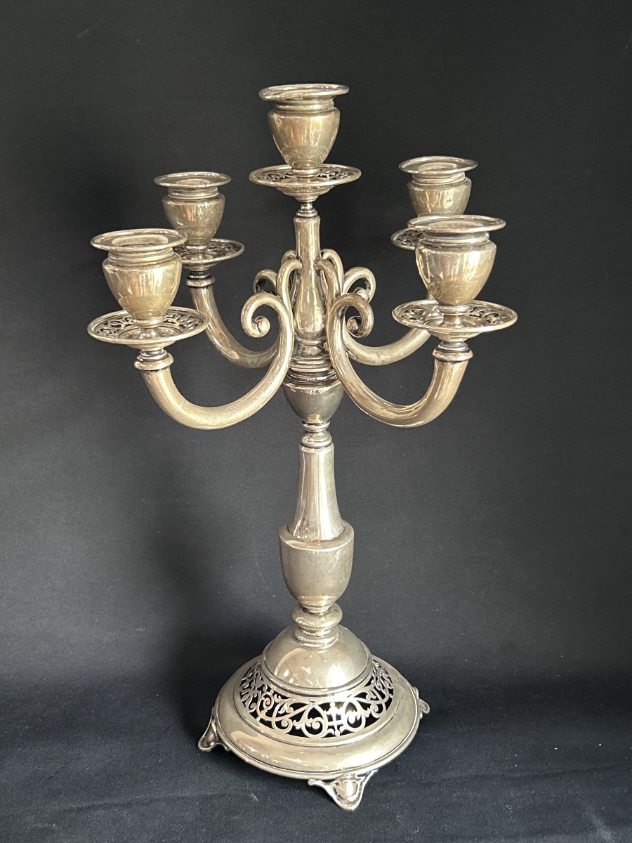 Candélabre de table en argent massif à 5 bras de lumière -photo-4