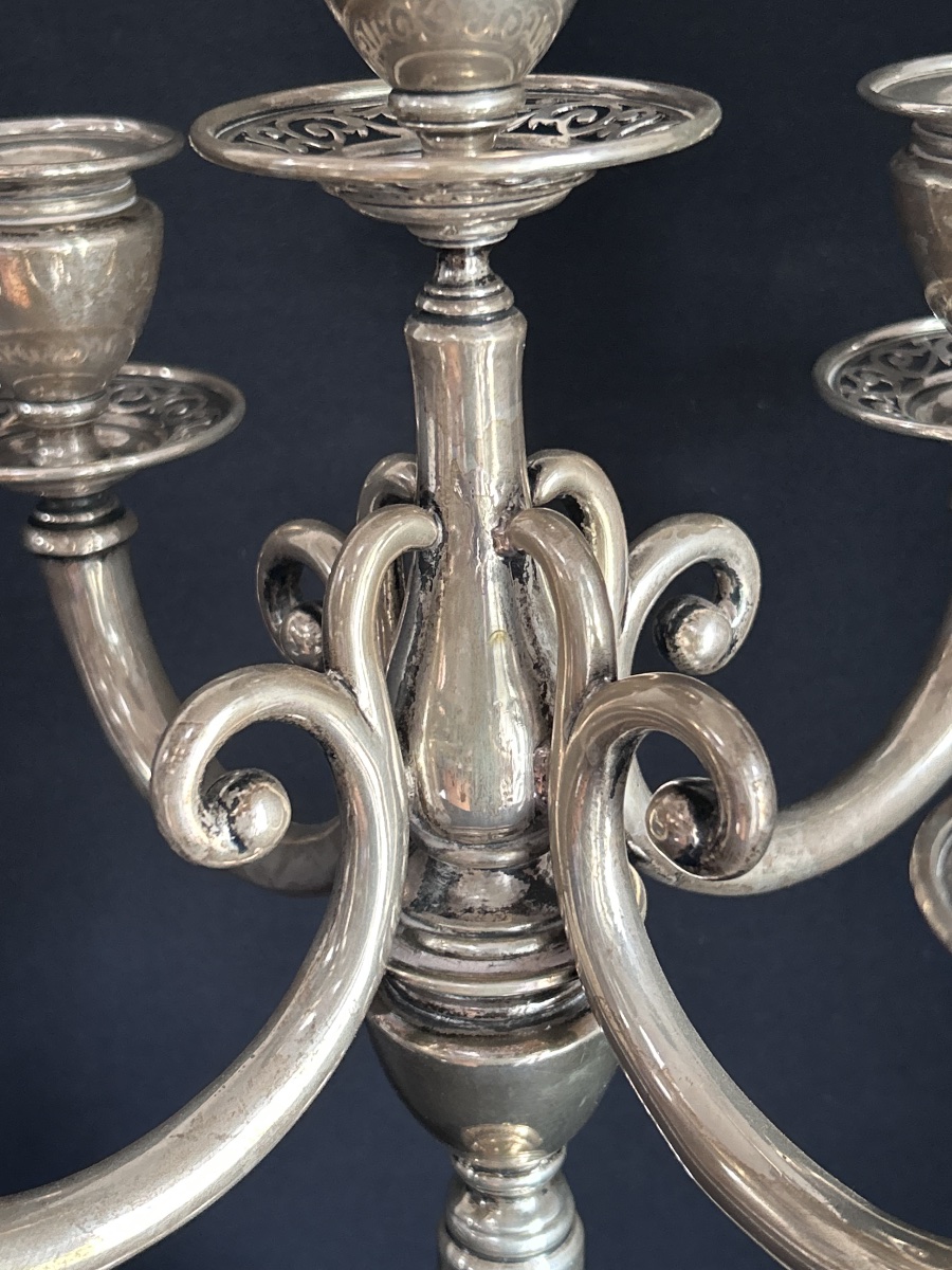 Candélabre de table en argent massif à 5 bras de lumière -photo-1