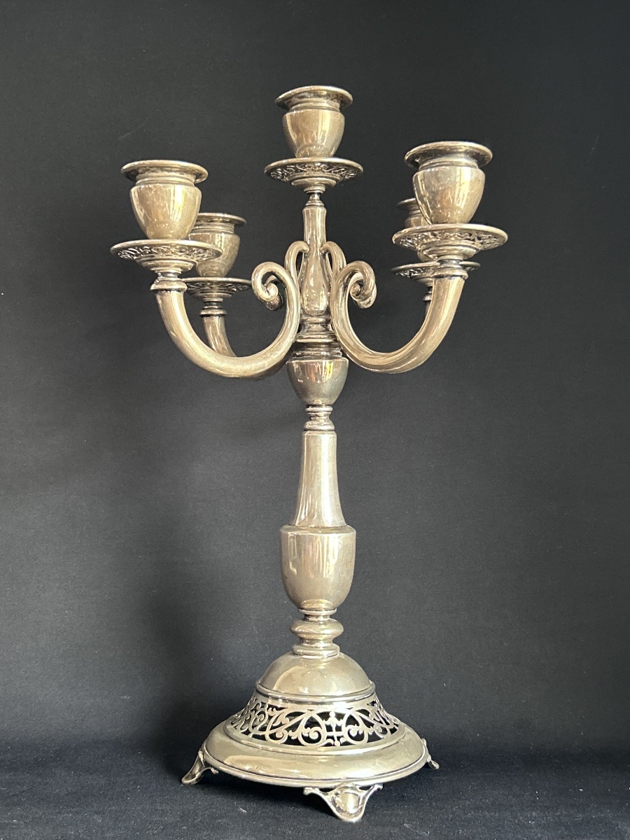 Candélabre de table en argent massif à 5 bras de lumière -photo-3