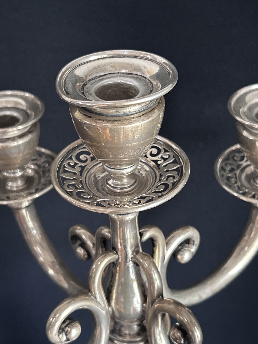 Candélabre de table en argent massif à 5 bras de lumière -photo-4