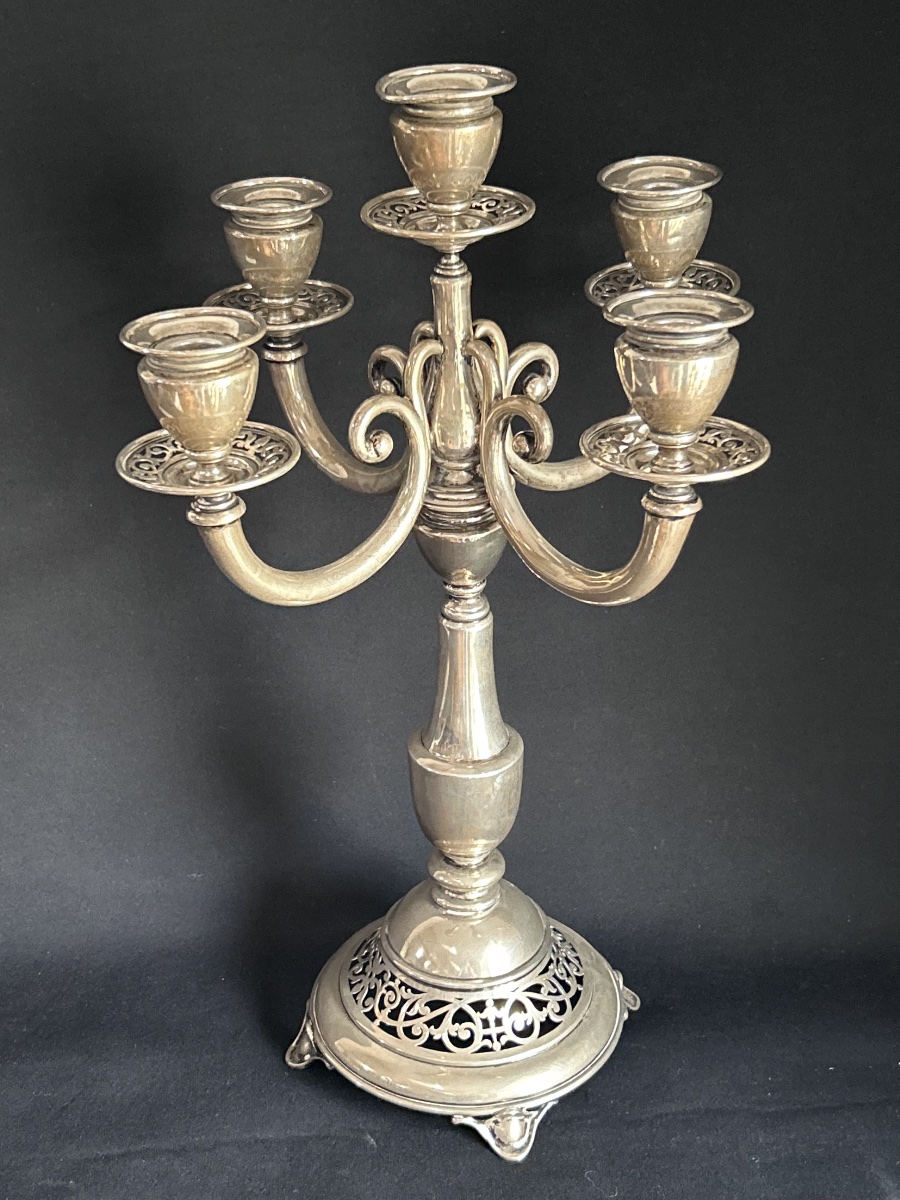 Candélabre de table en argent massif à 5 bras de lumière 