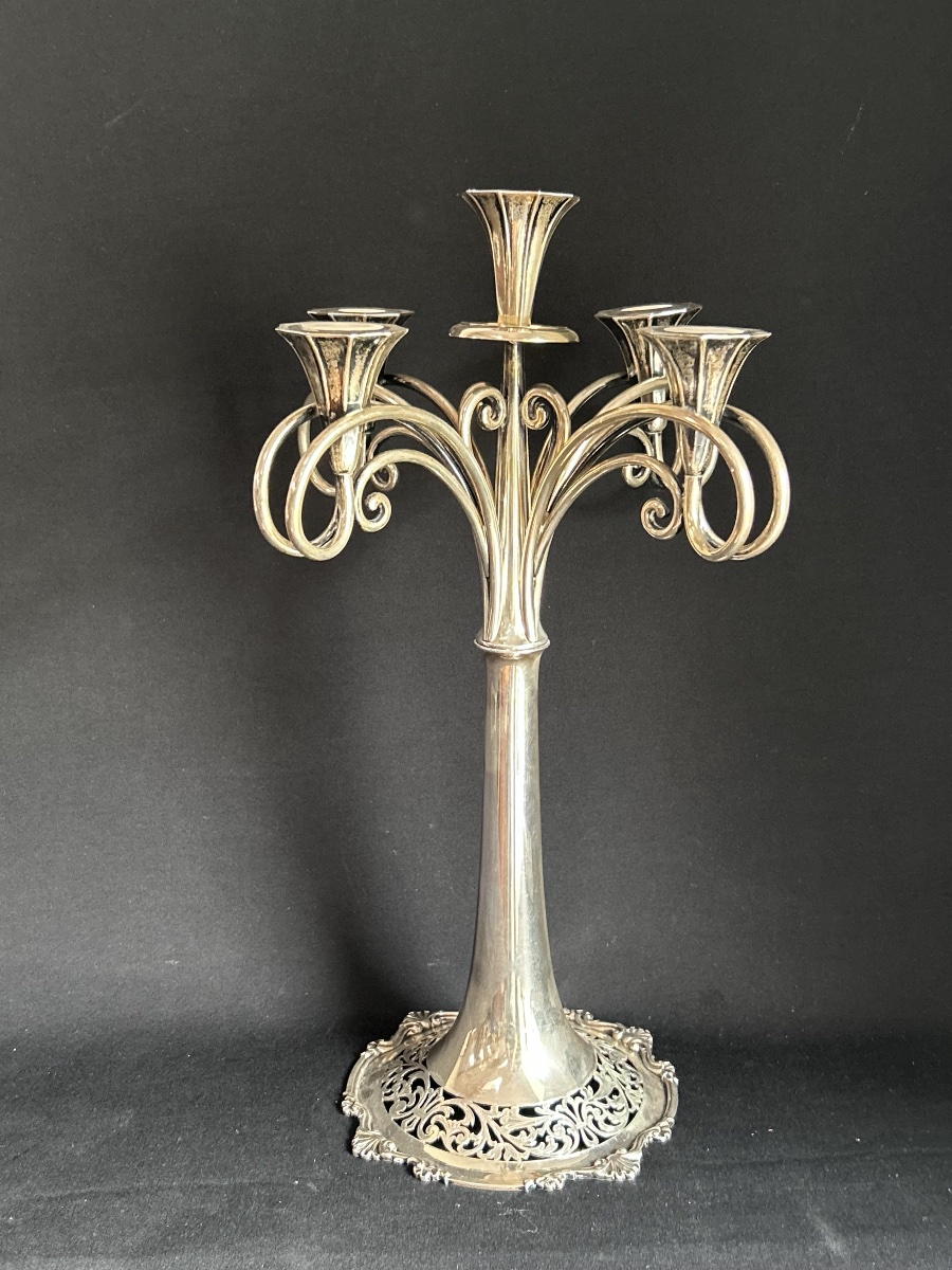 Candélabre hongrois art nouveau en argent massif-photo-2
