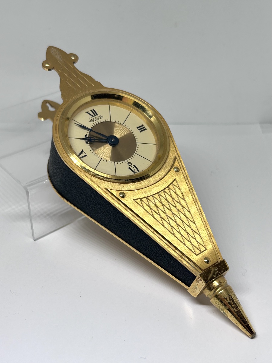 Jaeger-lecoultre Table Clock Shaped Like A Bellows With Gold-plated Latin Lettering 