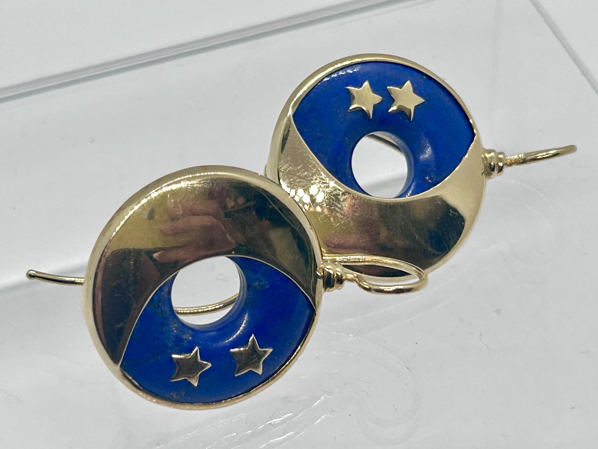 Boucles d’oreille en or 18 carats et lapis lazuli motif étoilé-photo-3
