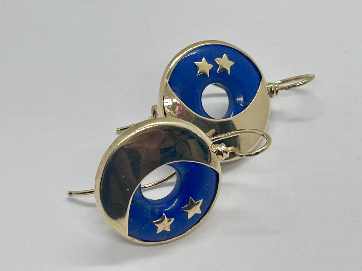 Boucles d’oreille en or 18 carats et lapis lazuli motif étoilé-photo-4