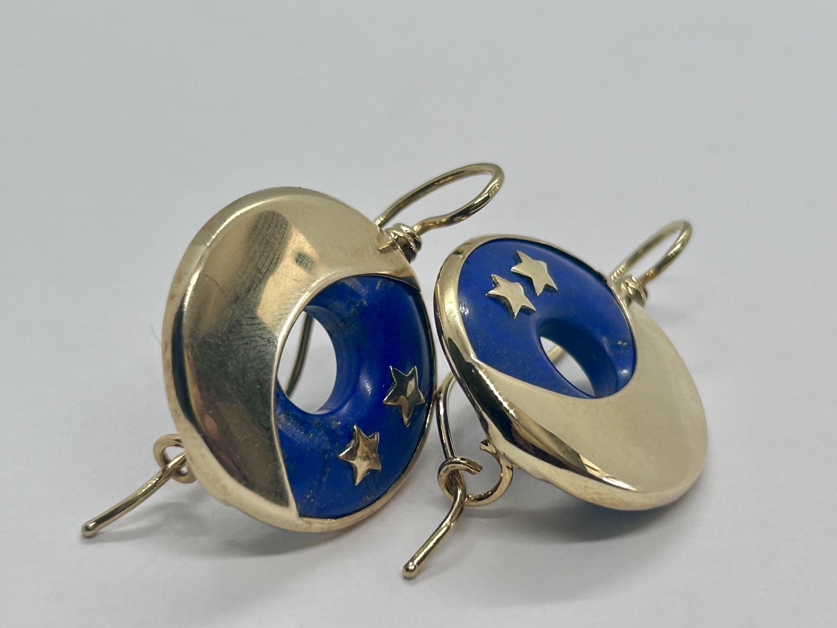 Boucles d’oreille en or 18 carats et lapis lazuli motif étoilé-photo-4