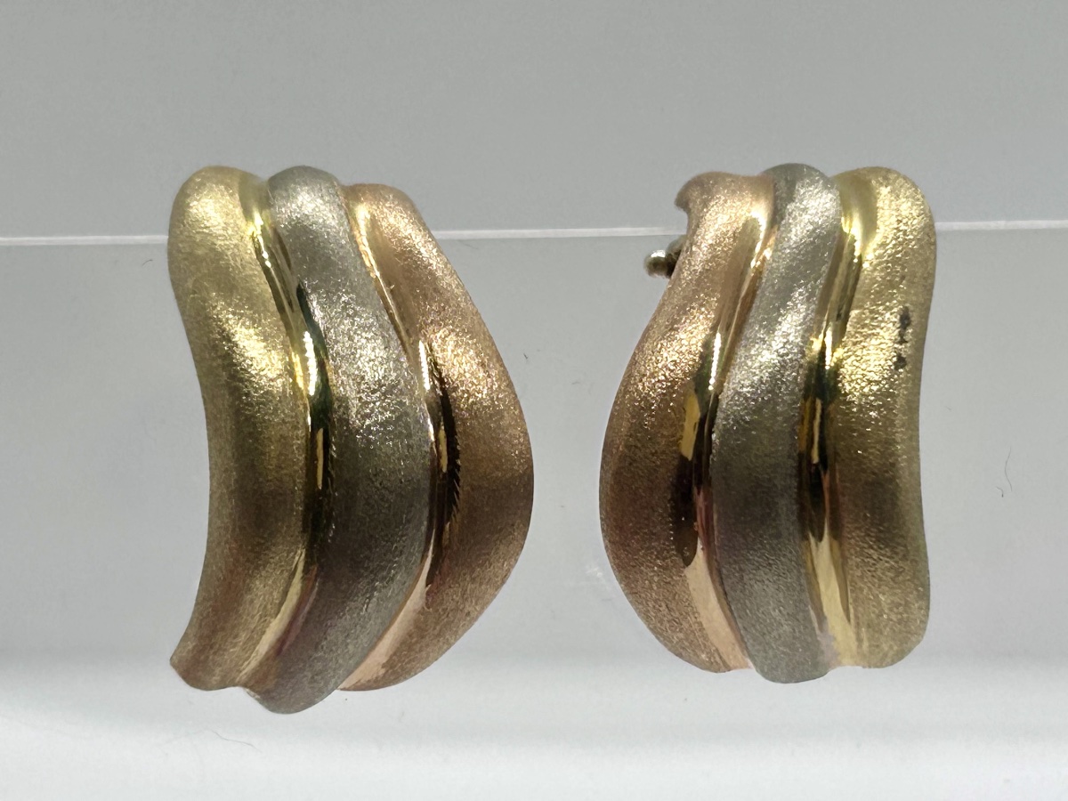 18-karat Brushed Gold (yellow, White, And Rose) Clip-on Earrings -photo-3