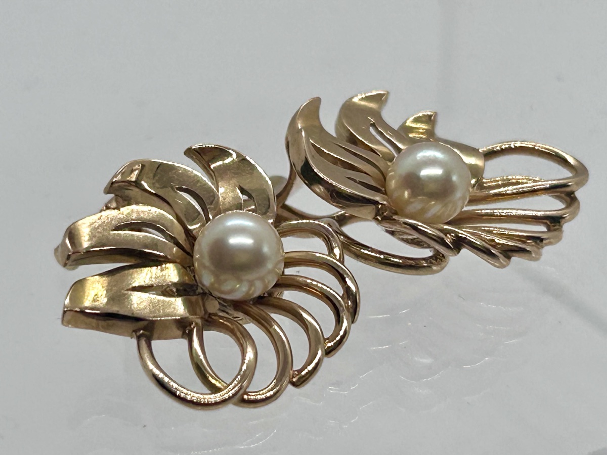 Boucles d’oreilles art déco à clips en or 18 carats et perle de culture-photo-4