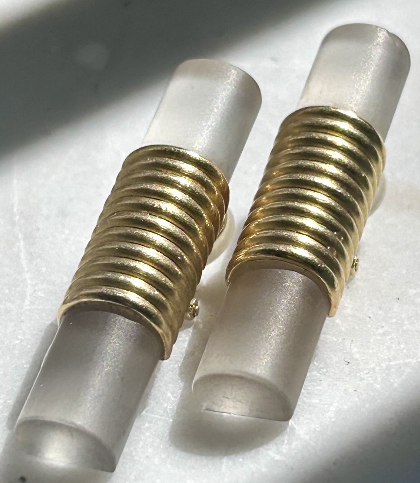 22-karat Gold Clip-on Earrings With Sandblasted Glass