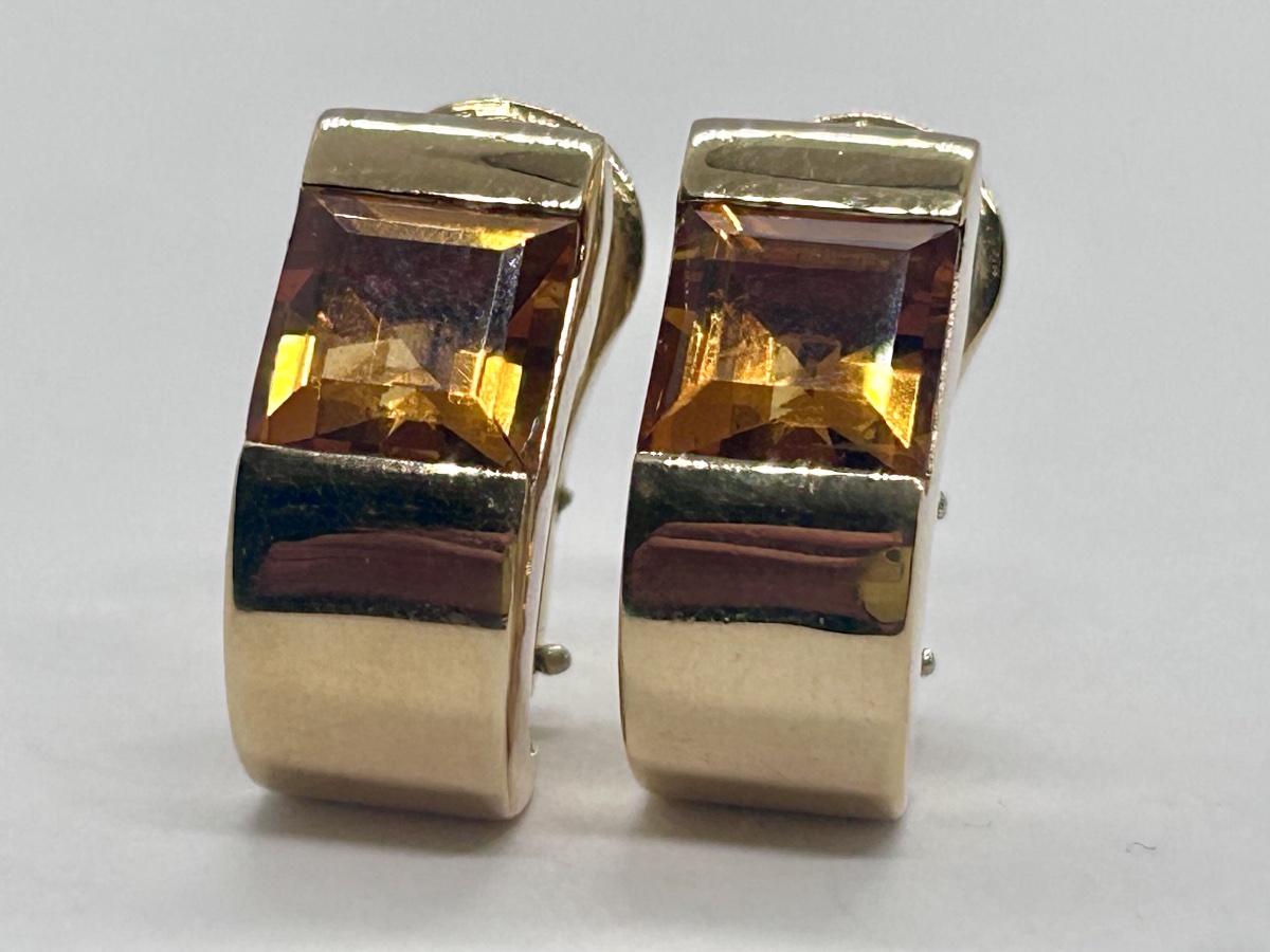 Boucles d’oreille à clips « tank » en or 18 carats ornées de citrines-photo-2