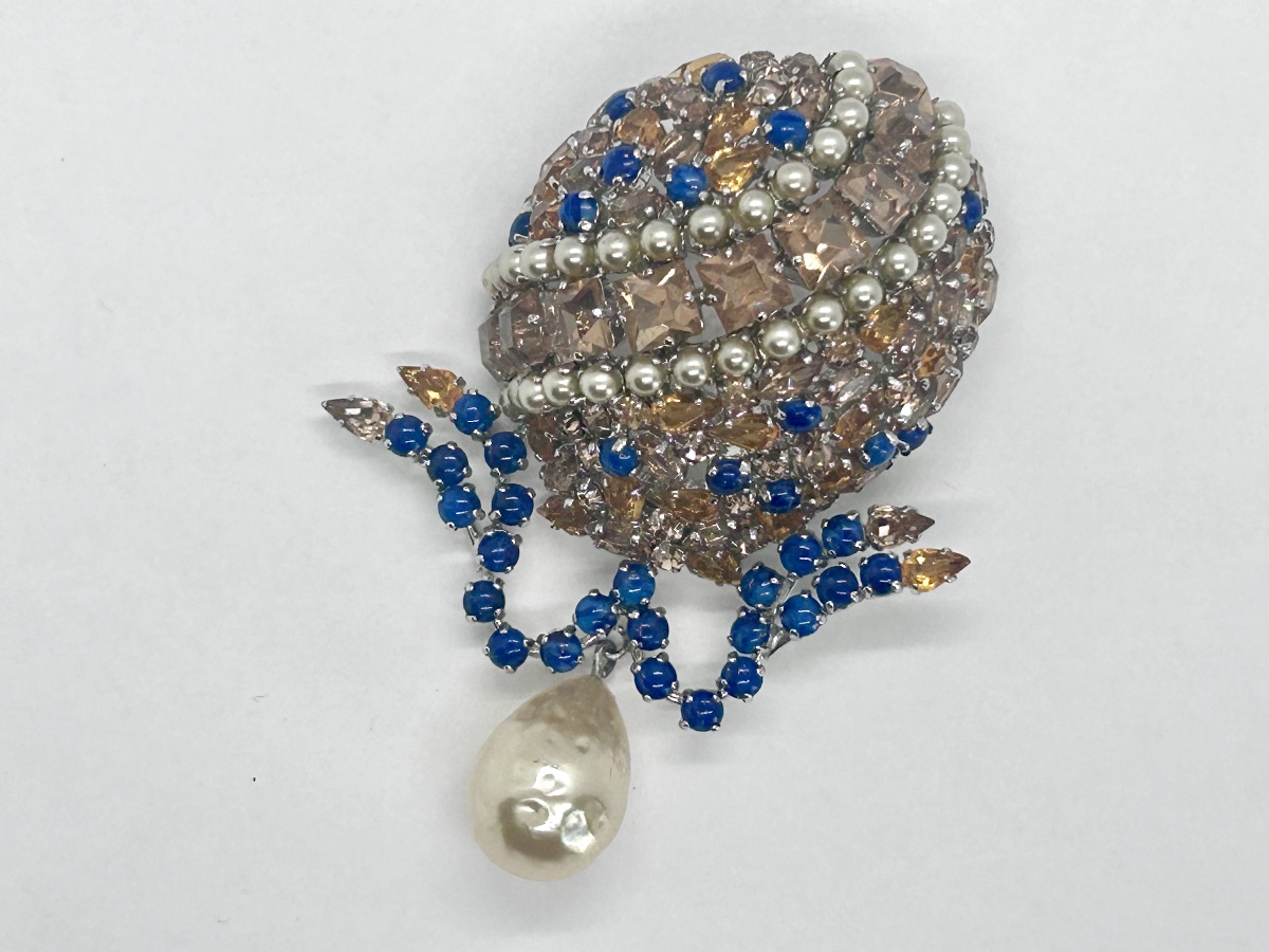 Christian Dior Brooch In Gold-tone Metal, With Cabochons And Crystals 