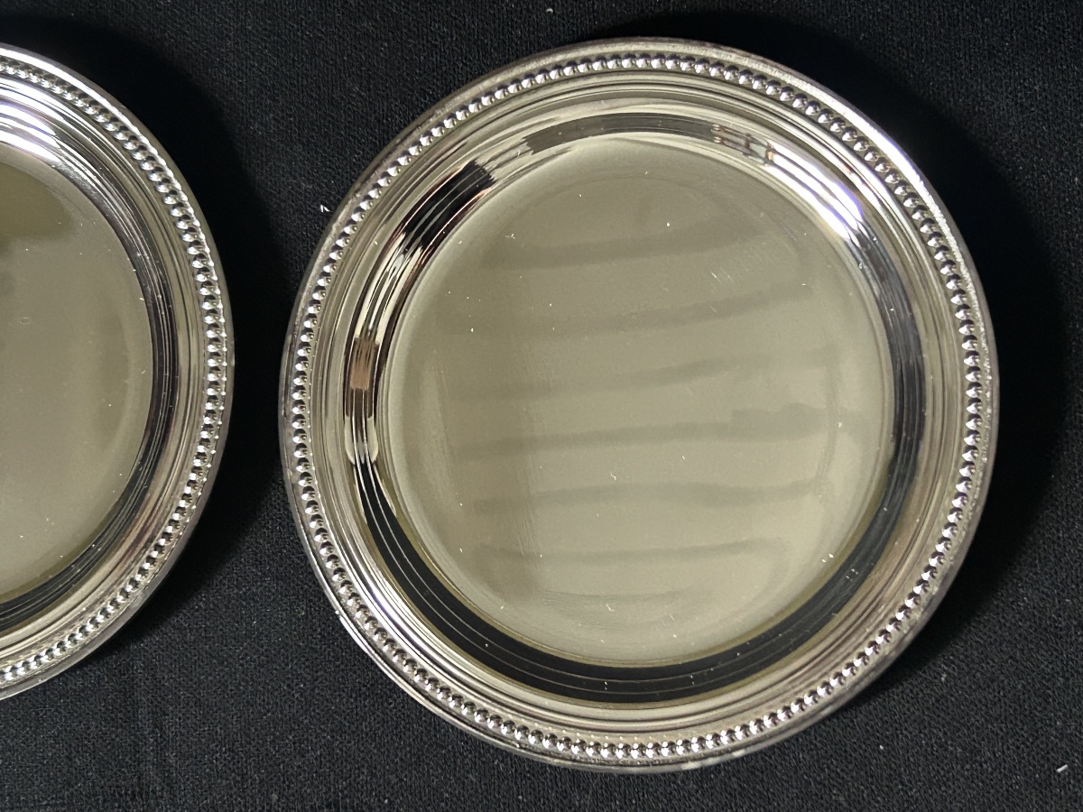Christofle, lot de 4 soucoupe à verres modèle Perles -photo-2