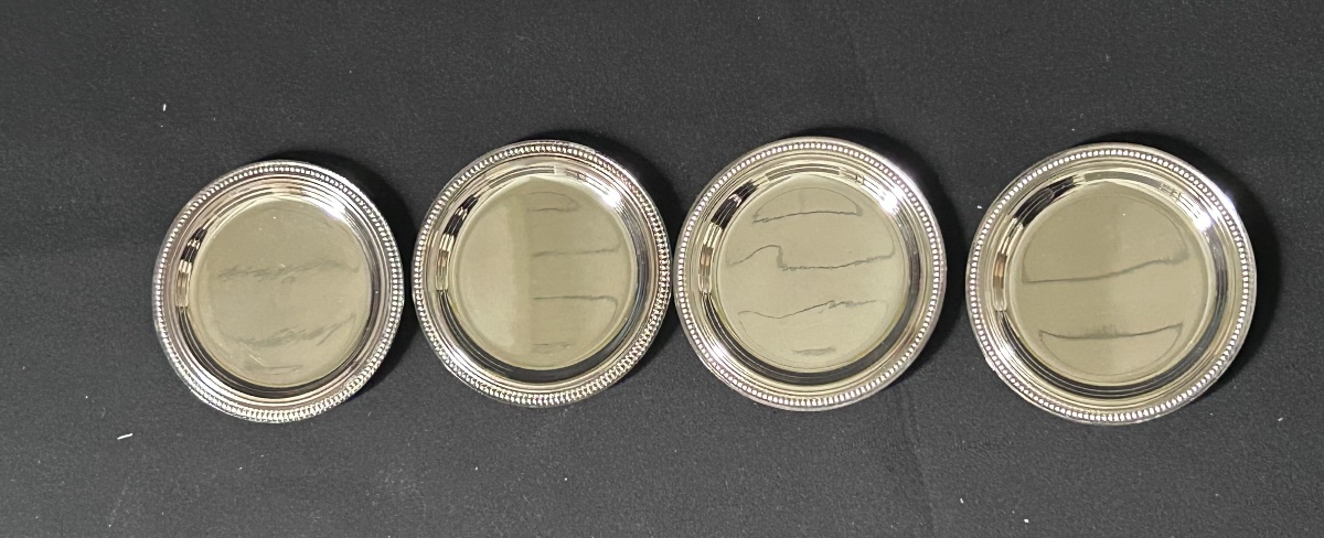 Christofle, lot de 4 soucoupe à verres modèle Perles -photo-4