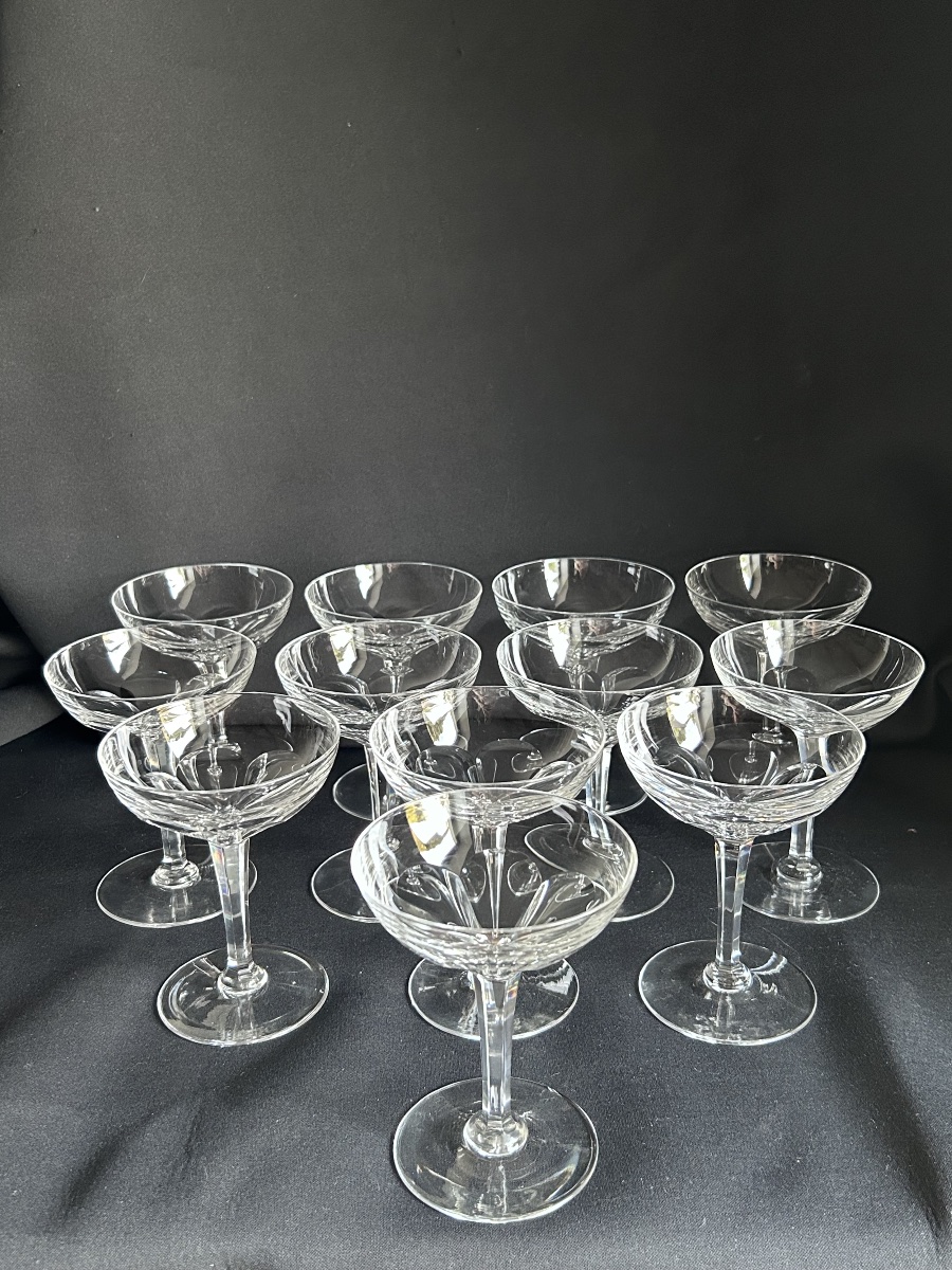 Val Saint Lambert, service de 12 coupes à Champagne en cristal-photo-2