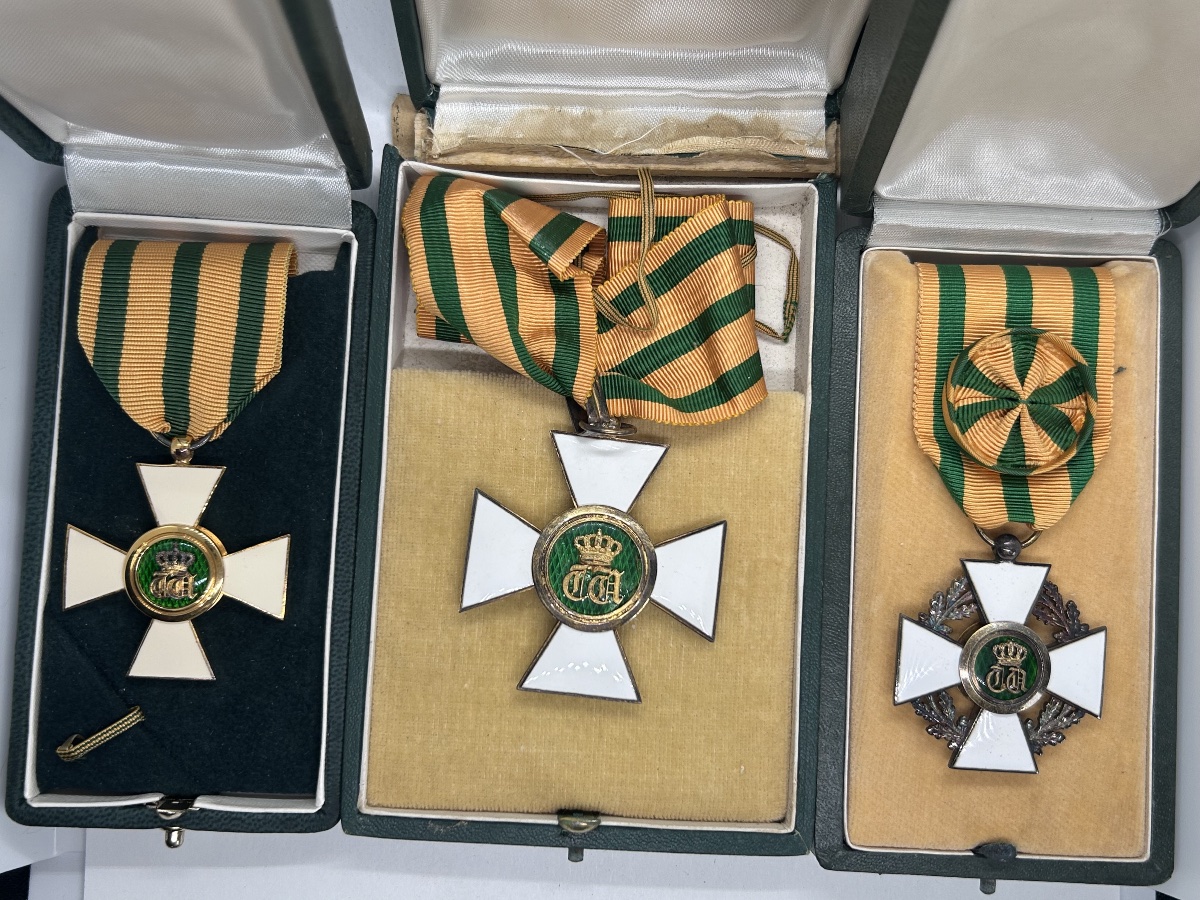 Set Of 3 Decorations Of The Order Of The Oak Crown, Luxembourg 