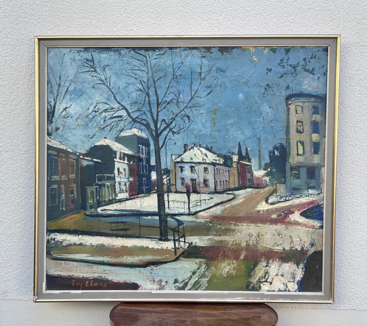 Boy Cloos, huile sur toile « Vue d’une place en hiver », artiste luxembourgeois -photo-2