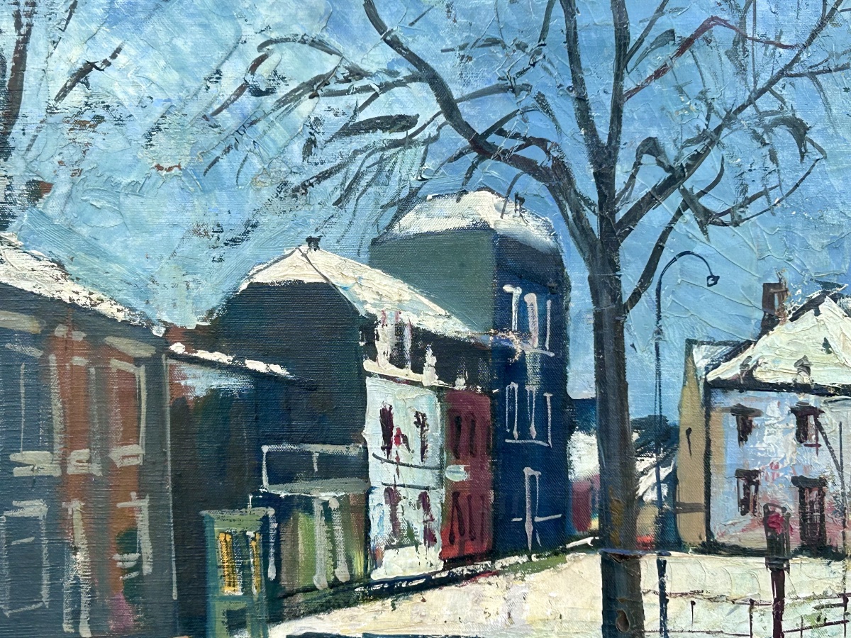 Boy Cloos, huile sur toile « Vue d’une place en hiver », artiste luxembourgeois -photo-3