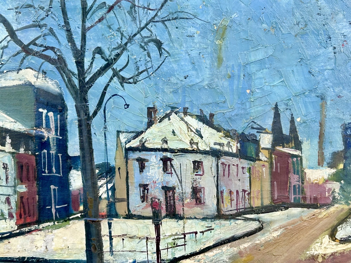 Boy Cloos, huile sur toile « Vue d’une place en hiver », artiste luxembourgeois -photo-4