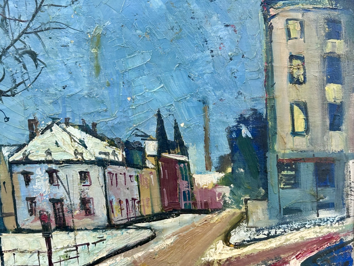 Boy Cloos, huile sur toile « Vue d’une place en hiver », artiste luxembourgeois -photo-5