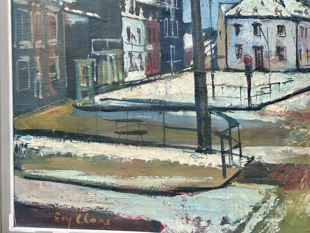 Boy Cloos, huile sur toile « Vue d’une place en hiver », artiste luxembourgeois -photo-8
