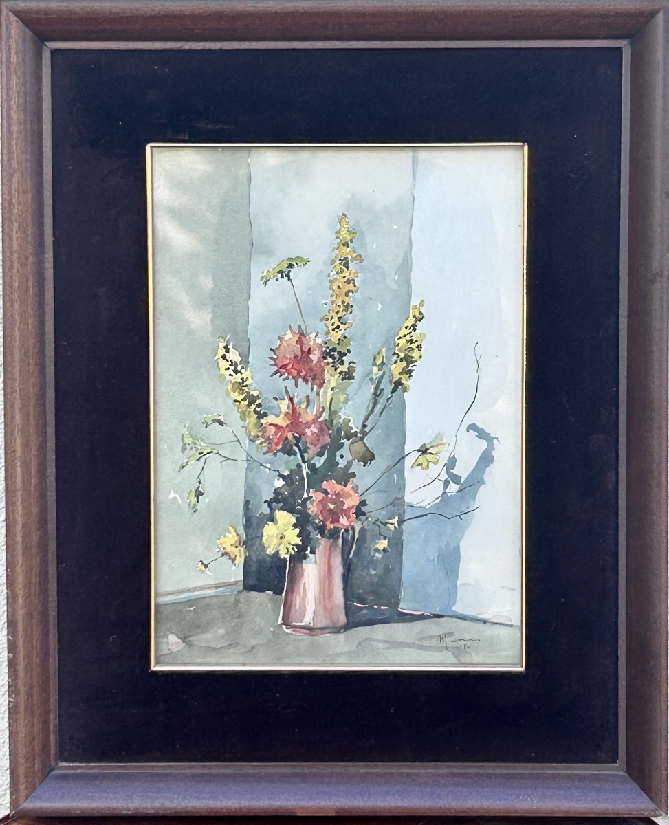 Mars Schmit, aquarelle sur papier bouquet de fleurs, artiste luxembourgeois 