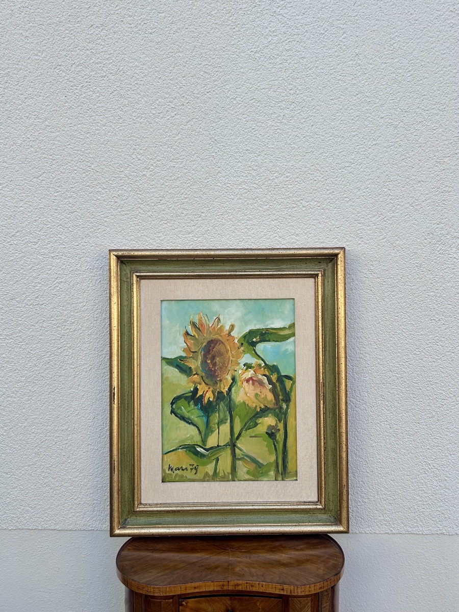 M. Schmit, huile sur toile tournesols artiste luxembourgeois -photo-2