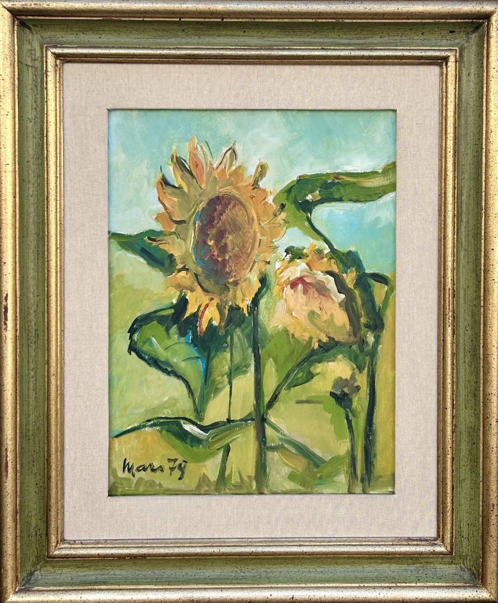 M. Schmit, huile sur toile tournesols artiste luxembourgeois 