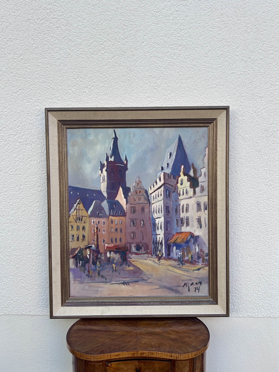 Mr. Schmit, Oil On Canvas, View Of Trier, Luxembourg Artist -photo-3
