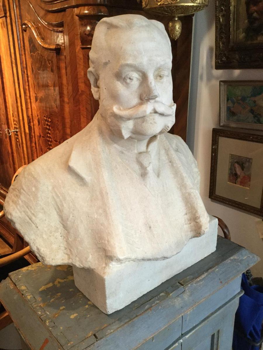 White Marble Bust Signed Hungarian Artist Teles