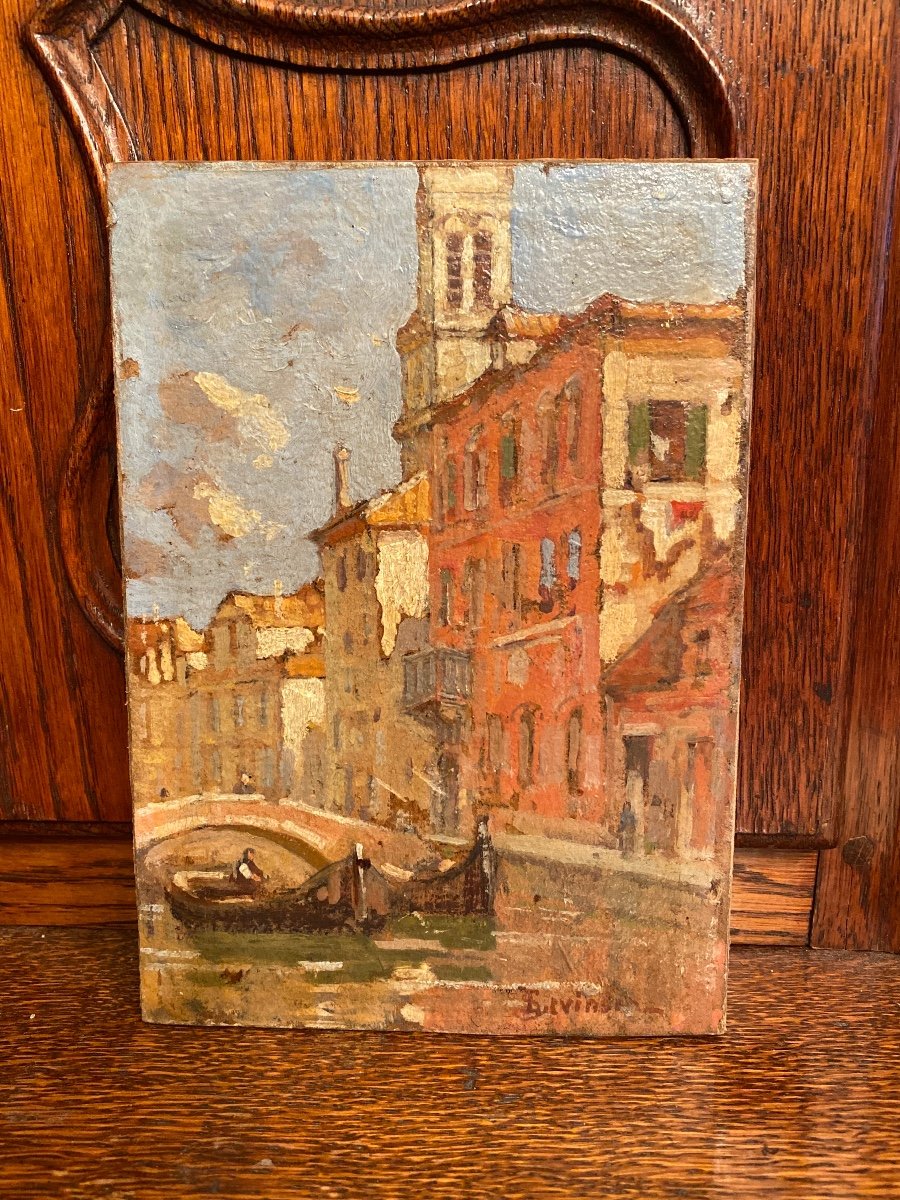 Levinsen S. vue de Venise, huile sur carton 