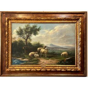 Eugène Verboeckhoven, peintre belge, paysage aux moutons