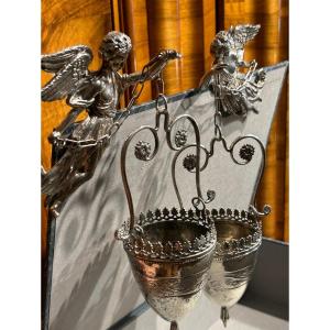 Pair Of Italian Holy Water Stoups In Solid Silver